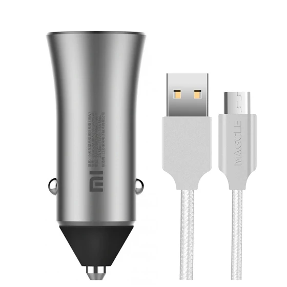 Новейшая модель; Xiaomi Mi автомобиля Зарядное устройство 18 Вт Dual USB Quick Charge 3,0 5 V/2.4A 9В/2A 12 V/1.5A Быстрая зарядка 3,0 Edition+ 2A Magcle кабель - Цвет: with Micro Cable