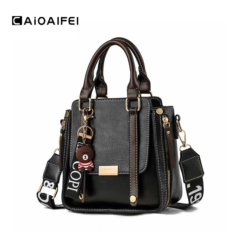 

CAIOAIFEI vintage casual crossbody bags for women 2019 Wide shoulder strap female messenger bag PU Leather luxury handbags tote