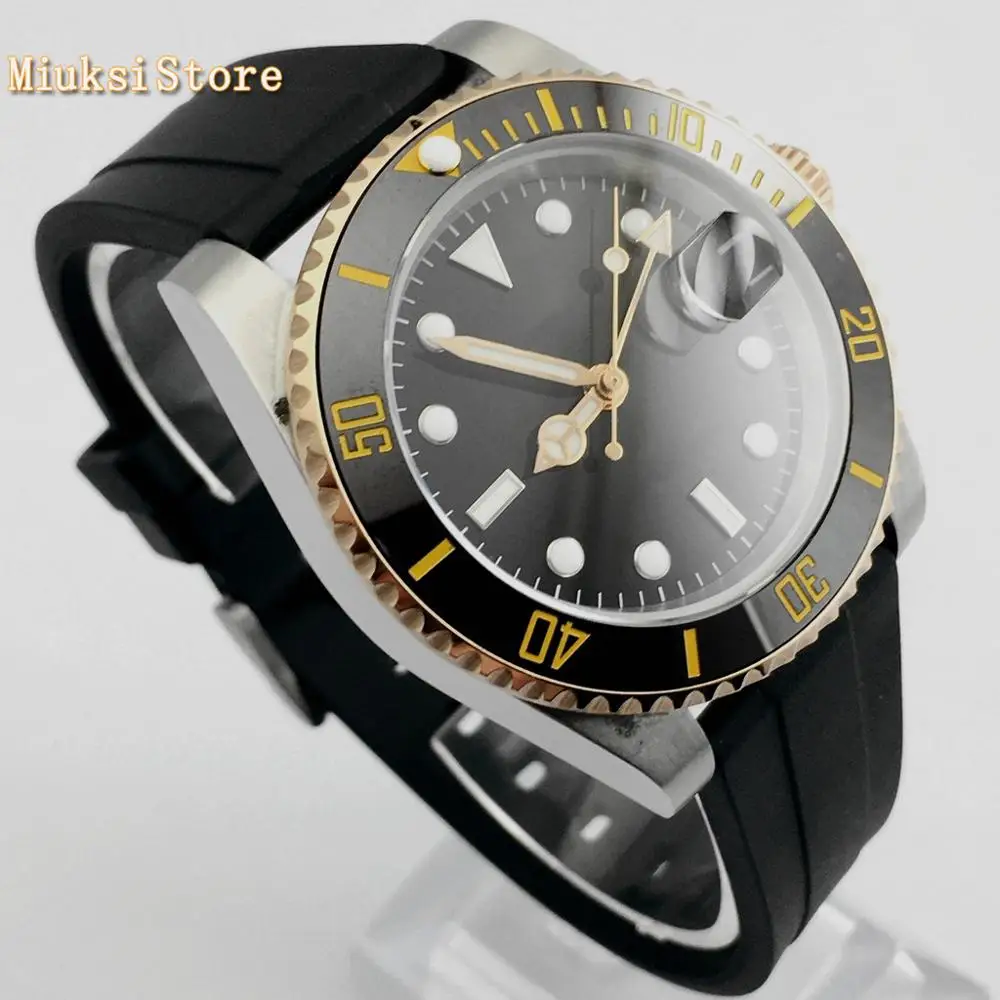 40mm Bliger mens top watches sapphire glass ceramics bezel black sterile dial GMT date window automatic watch | Наручные часы