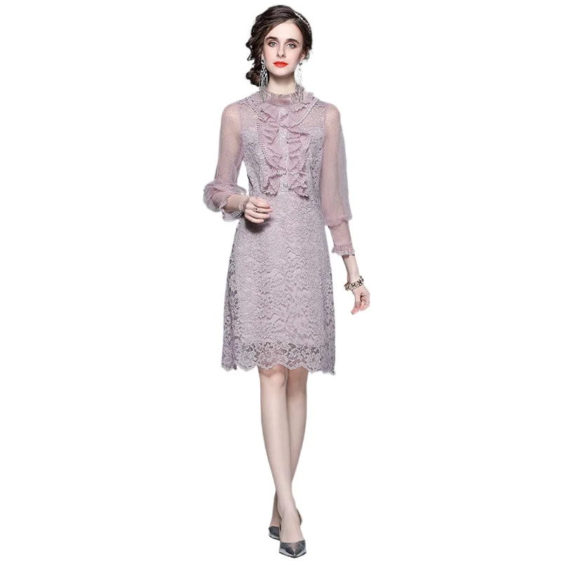 

Simgent 2022 New Women Dress Elegant Vintage Mesh Lace Ruffles Embroidery Long Sleeve Mini Dresses Vestidos Dames Jurken SG2133