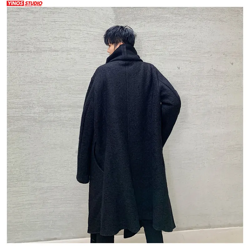 Длинные пальто с высоким воротником однотонный плащ японского дизайна мужские