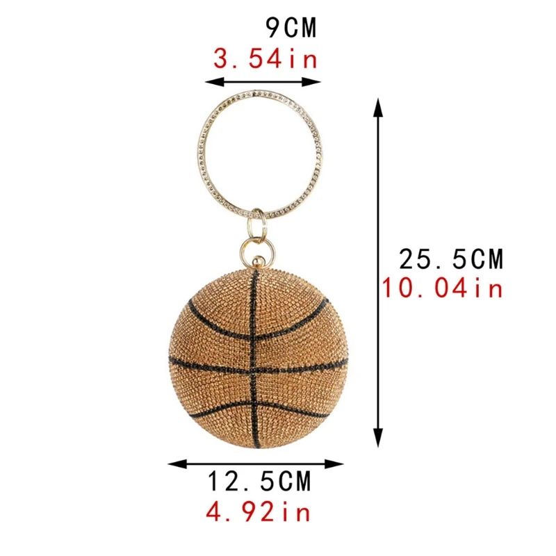 

Rhinestone Basketball Evening Bag Round Wedding Wristlets Handbag Glitter Clutch Purse with Detachable Chain