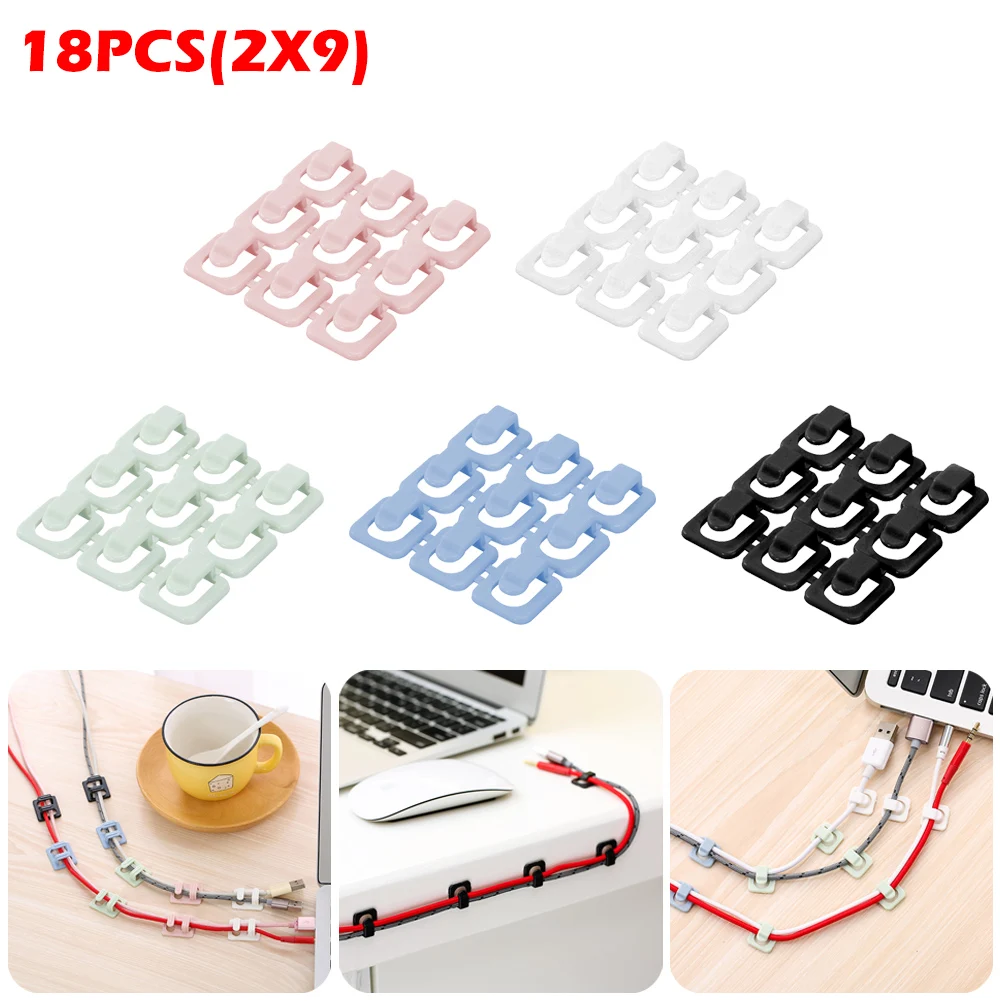 

New Arrival 18pcs Self-adhesive Family Essentials Wire Finisher Portable Mini Cable Clamp Storage Fixing Clips For Power Cords