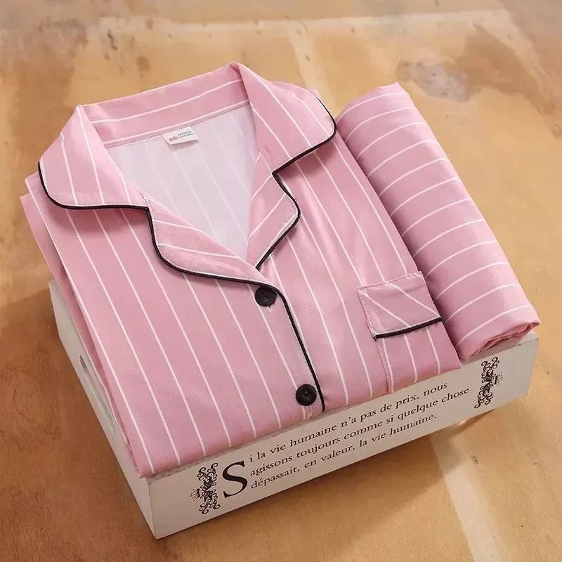 Spring Summer Long Sleeve Pajamas Women's Sets Lapel Cartoon Nightwear Housewear Thin Female Sleepwear Sleep Tops Sleeping wear