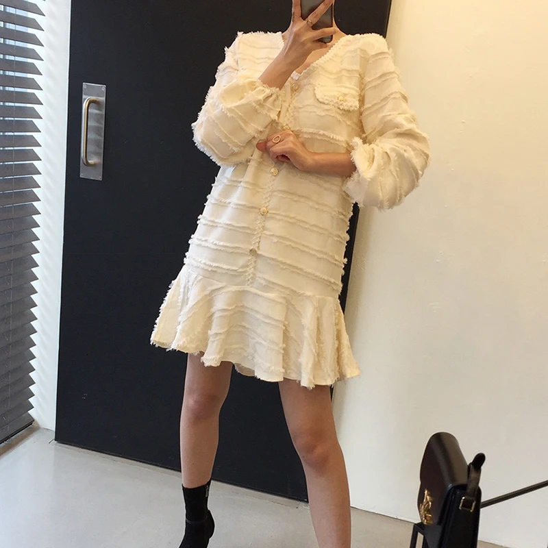 SHENGPALAE 2020 новое весеннее поступление v образный ворот оборки Vestidos женское платье с