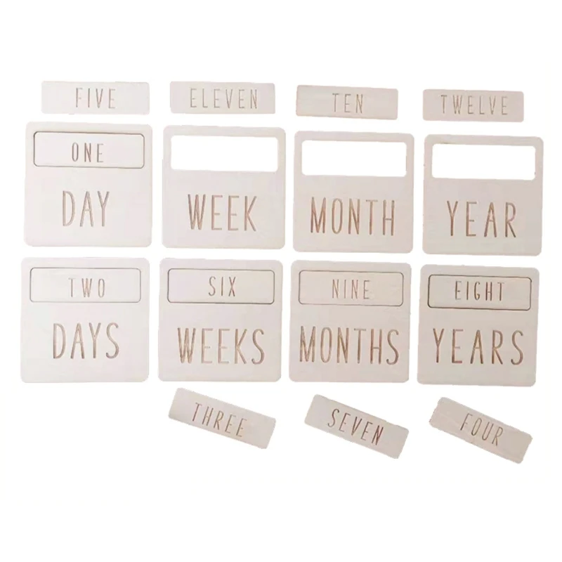 

1 Set Newborn Milestone Blocks Wooden Commemorative Baby Birth Monthly Recording Cards Infant Photography Props