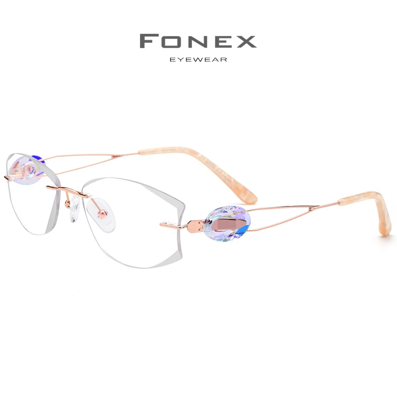 FONEX титановые очки без оправы, женские ультралегкие роскошные очки с алмазной оправой по рецепту 973