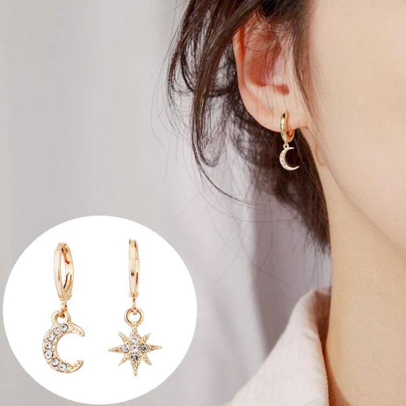 

2020 New Arrival Fashion Classic Geometric Women Pendan Earrings Asymmetric Earrings Of Star And Moon Female Korean Jewelry Gift