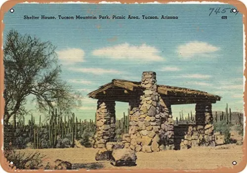 

Metal Sign - Arizona Postcard - Shelter House, Tucson Mountain Park, Picnic Area, Tucson, Arizona - Vintage Rusty Look Wall Dec