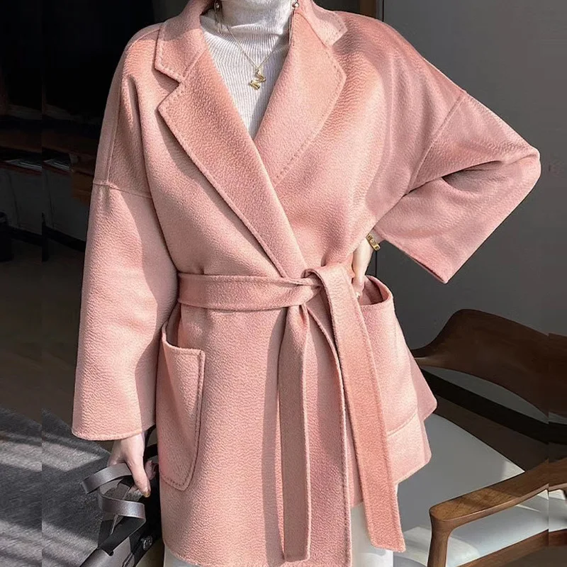 

Женское двухстороннее шерстяное пальто, короткое пальто из 2021-ной шерсти, Осень-зима 100%