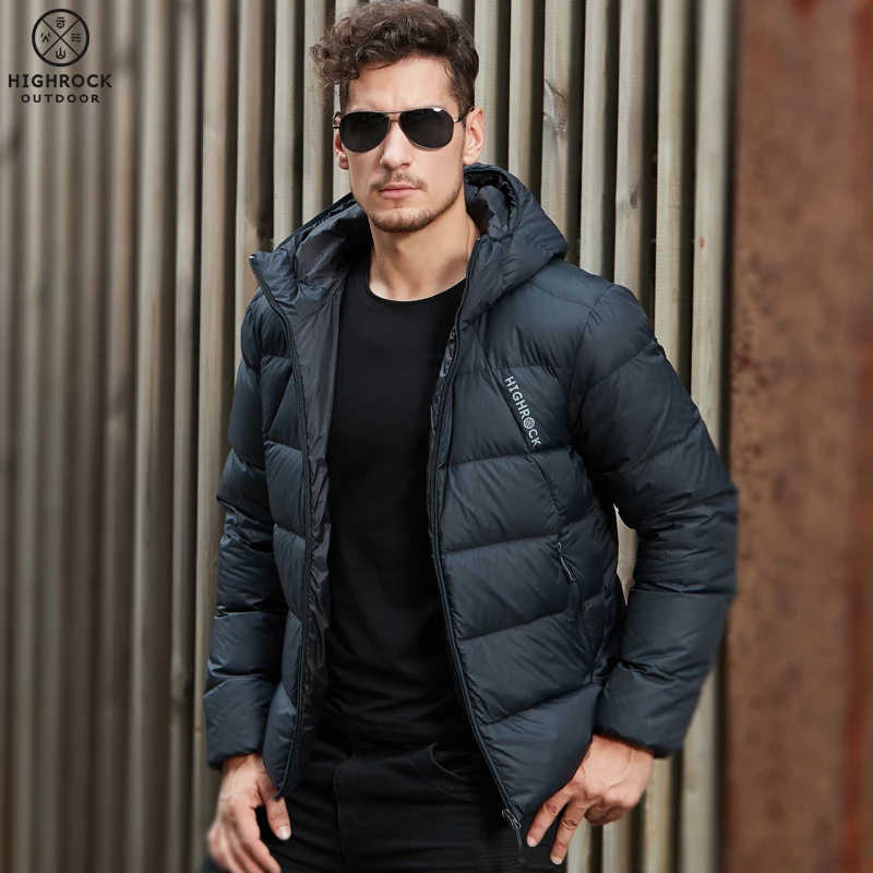 Хайрок Мужская Сверхлегкая Спортивная Короткая Толстая куртка с капюшоном 90% Fp700