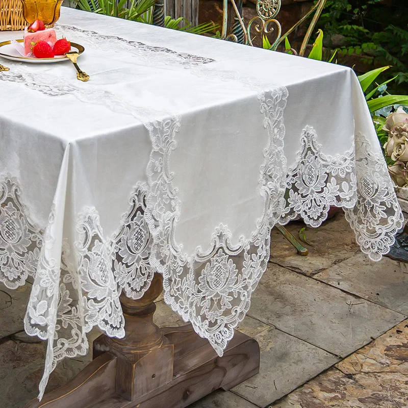 

Table Cover Gold Velvet White American Luxury Embroidered Rectangle Tablecloth Table Dining Table Cloth Lace Coffee Home Thicken