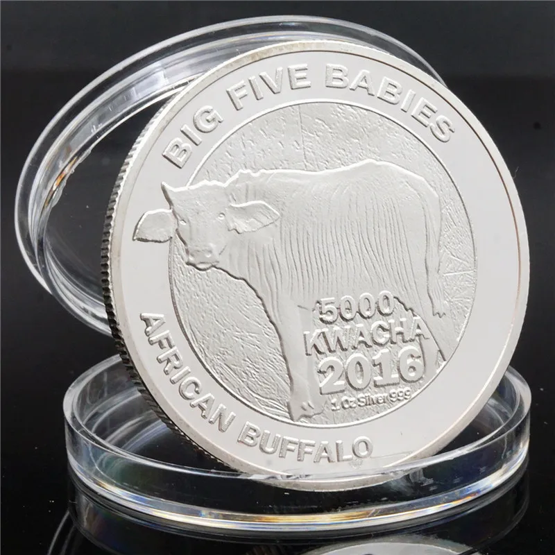 Big Five Babies 5000 KWACHA 2016 Republic of Zambia Commemorative Coins African Buffalo Silver Coin | Дом и сад