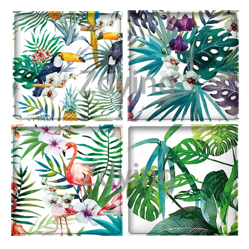 Zdying Летний зеленый лист растения цветок птицы квадратная форма стеклянный