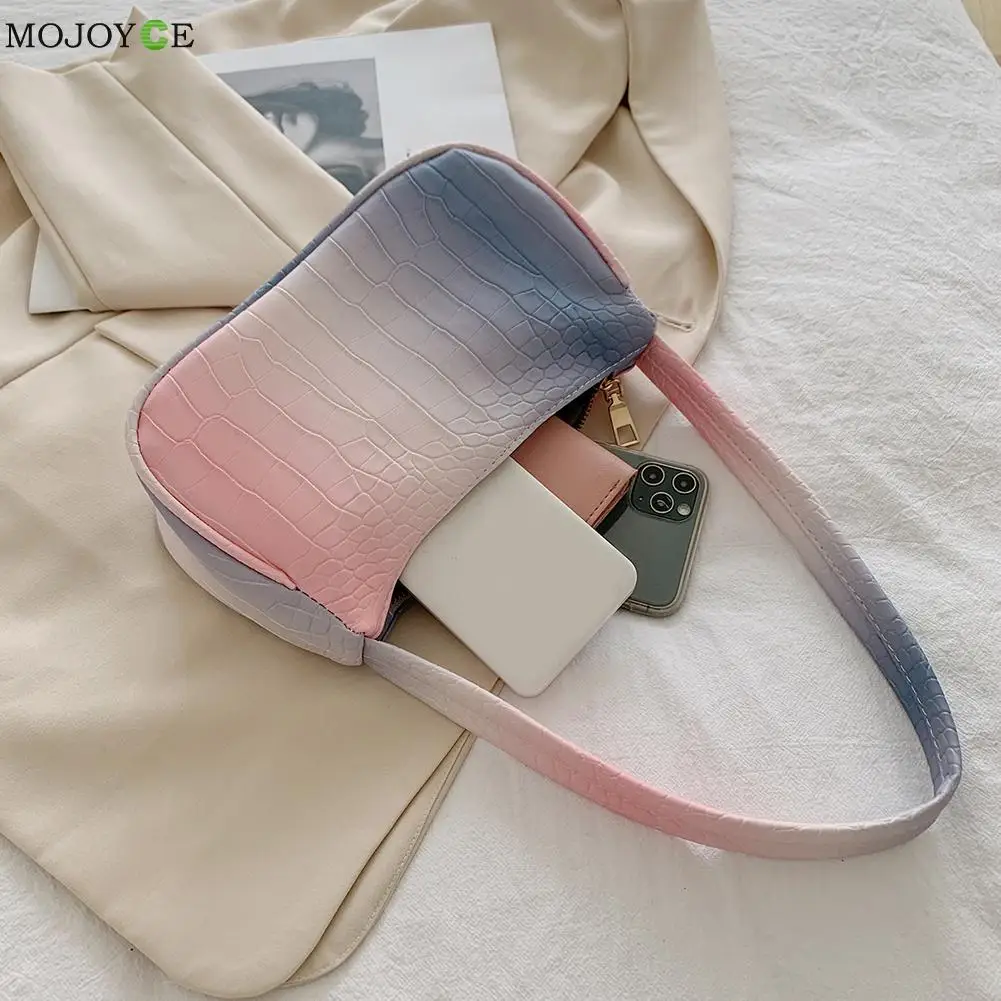 

Fashion Women PU Leather Gradient Color Shoulder Underarm Bag Ladies Vintage Zipper Hobos Handbag Tote Purse