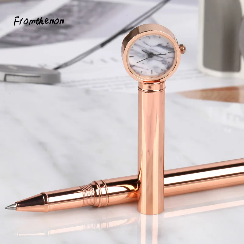 Розовая фоторучка с часами металлическая 0 5 мм подарочная упаковка офисные