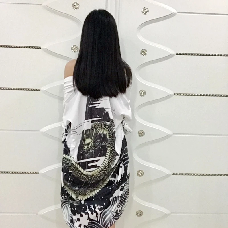 Халат японского укиё-э дракона кимоно самурая уличная одежда для мужчин и женщин