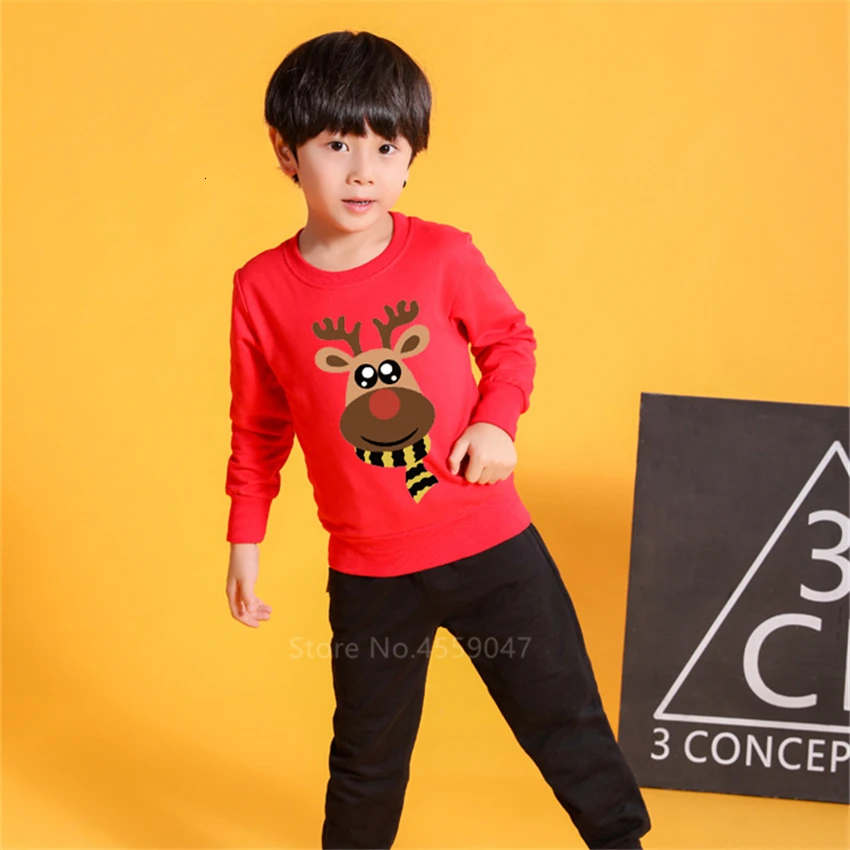 Рождественская Толстовка одинаковые наряды для всей семьи хлопковая красная