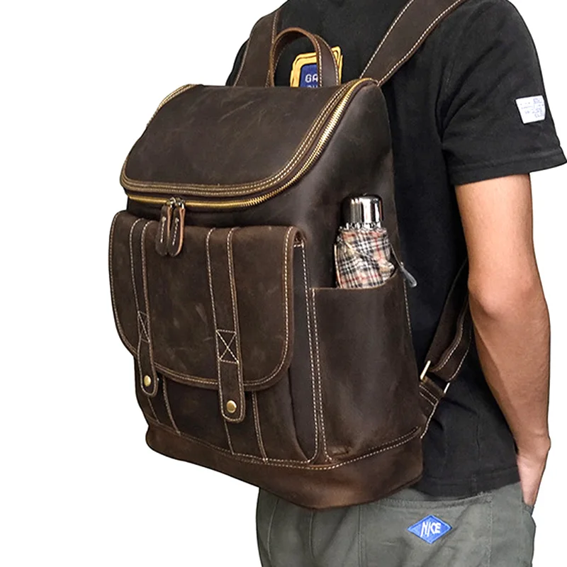 

AETOO Men's Leather Backpack Crazy Horse Leather Travel Backpack Large Capacity Luggage Bag Leather Student School Bag