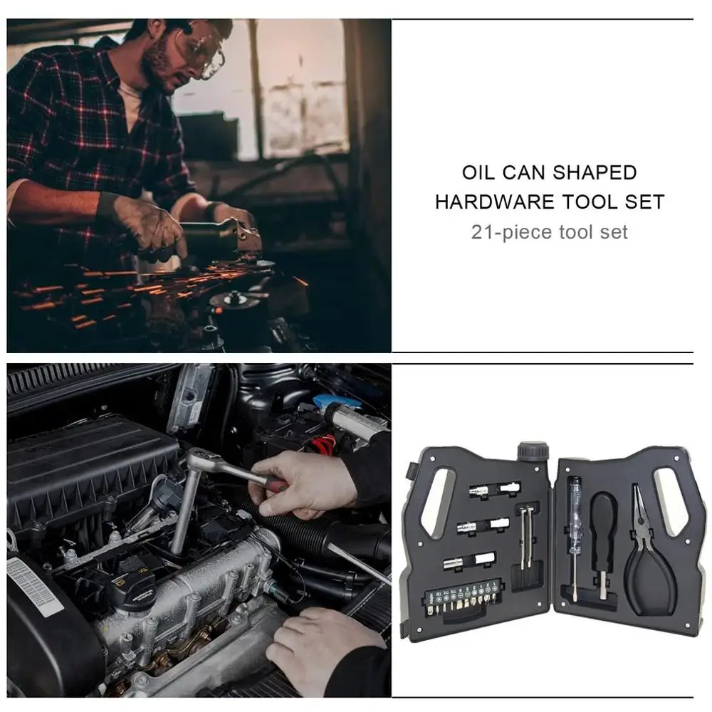 

Oil Can Shaped Hardware Tool Set Combination Repair Kit With Oil Can Box Portable Household Repair Tool Set