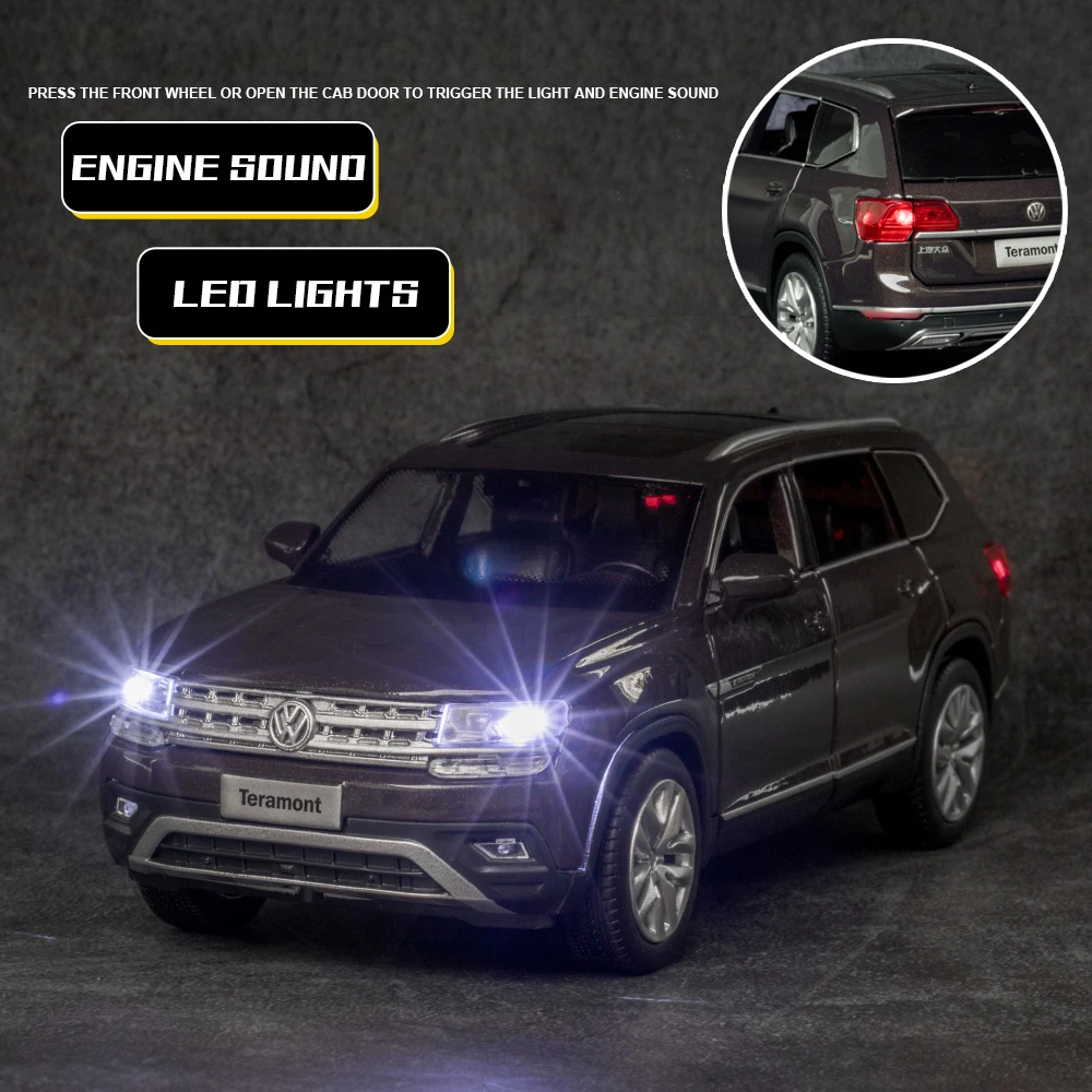 

Diecast 1:32 Scale Cars Metal Model Sound And Light Pull Back Children Toys For Volkswagen-Teramont SUV 6 Doors Opened Kid Gifts