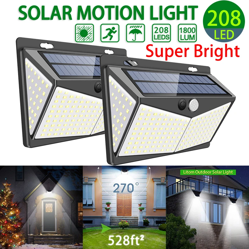 

NEW 208 LED Solar lamp outdoor light Waterproof for garden decorcation street lights Human Body Sensor 3 modes 208/144 wall lamp