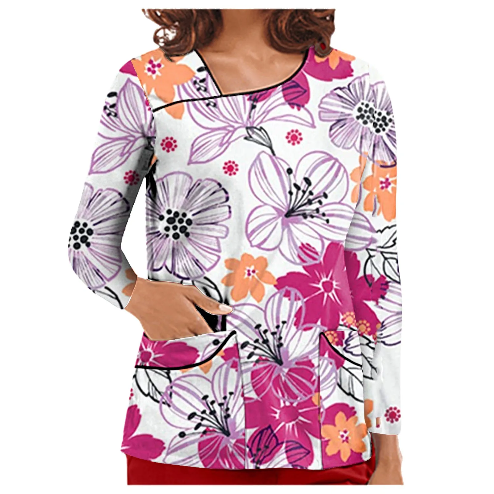 Модная униформа медсестры с V-образным вырезом и длинным рукавом осенне-зимняя