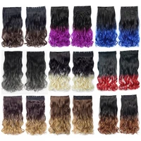 heat resistant synthetic clip in hair extensions 5 clips on single one piece black dark brown blonde red pink purple blue ombre