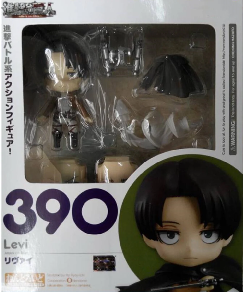 390 with box Attack on Titan Levi Ackerman 390 417 Eren Jaeger 375 Аниме Фигурка Nendoroid Ver. ПВХ милые игрушки для детей модель фигурки - Цвет: 390 with box