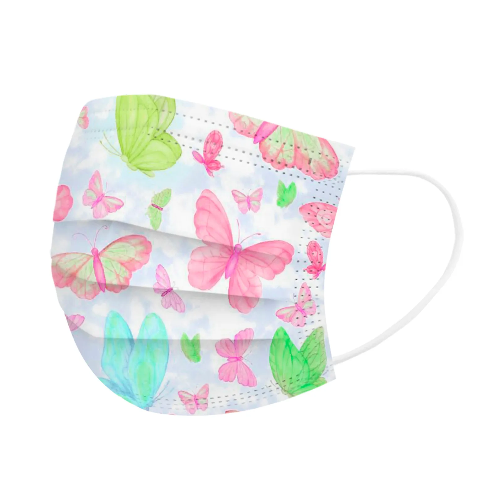 

50 PCS Adult Face Mask Disposable Face Mask Butterfly Printed Dust Proof 3Ply Ear Loop Windproof Breathable Mouth Cover Maschere