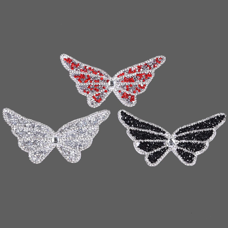 Цветные блестящие вышитые бабочки нашивки для одежды с кристаллами стразы