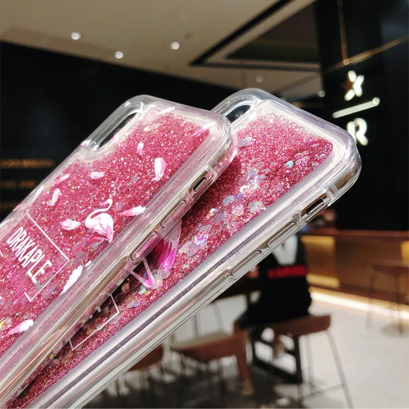 Модный мягкий силиконовый чехол Фламинго с жидким зыбучим песком для iPhone 5 5S 6 7 8