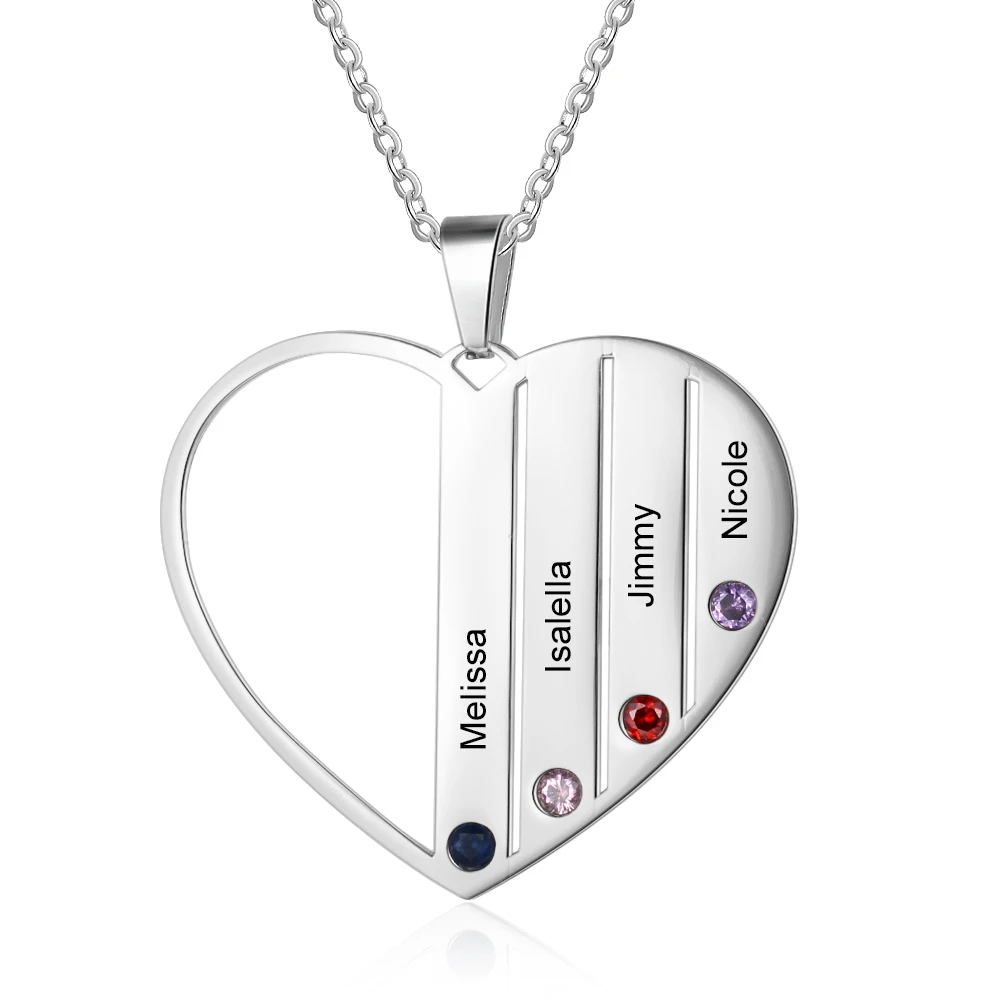 

Personalized Necklace Fashion Promise Stainless Steel Jewelry Heart Pendant Engrave Names Birthstones Anniversary Gift for Women