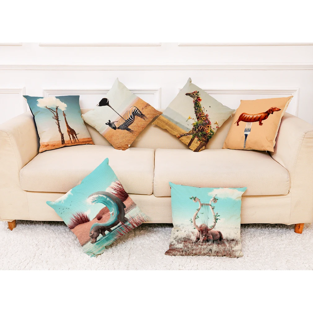 

Funny Animals Painting Pillow Cases Pattern Home Decor For Living Room Accessories For Bed Decoratiion Cushion Cover 45x45cm