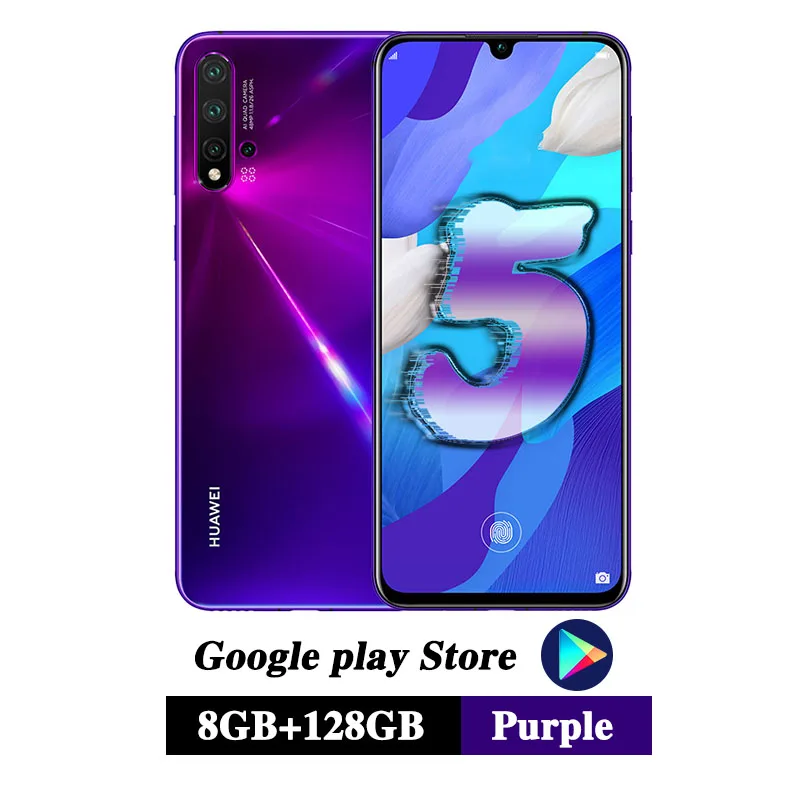 8G 128G Purple 6,39 дюймов,, HuaWei Nova 5, мобильный телефон Kirin 810, четыре ядра, 8 ГБ, 128 ГБ, Android 9,0, экран, отпечаток пальца, 3500 мАч, Google play - Color: 8G 128G Purple