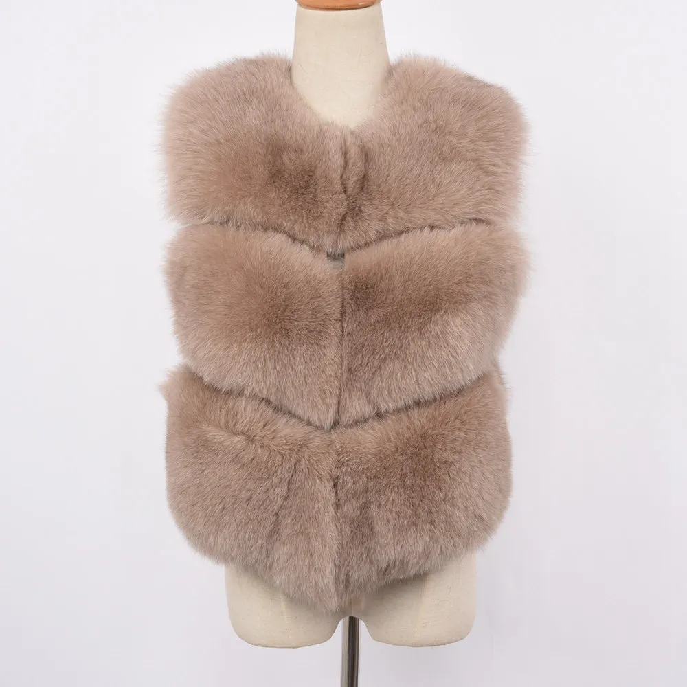 Camel JKKFURS Новое поступление женские жилеты из натурального Лисьего меха высокого качества женские модные стильные жилеты из натурального меха 3 ряда куртки S7162 - Цвет: Camel