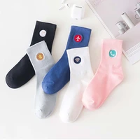 women white socks embroidery cute cotton socks black japanese style casual sport socks kawaii pink 1 pair