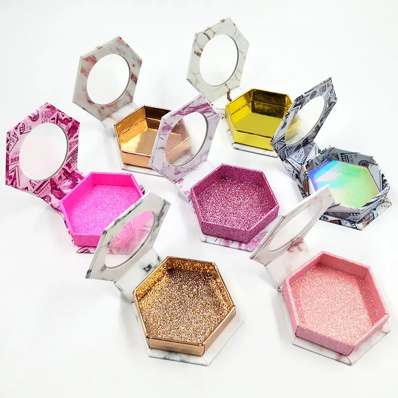 

Eyelash Packaging Box Lash Boxes Package Custom Logo Hexagon Glitter powder Magnetic private label custom Case Vendor