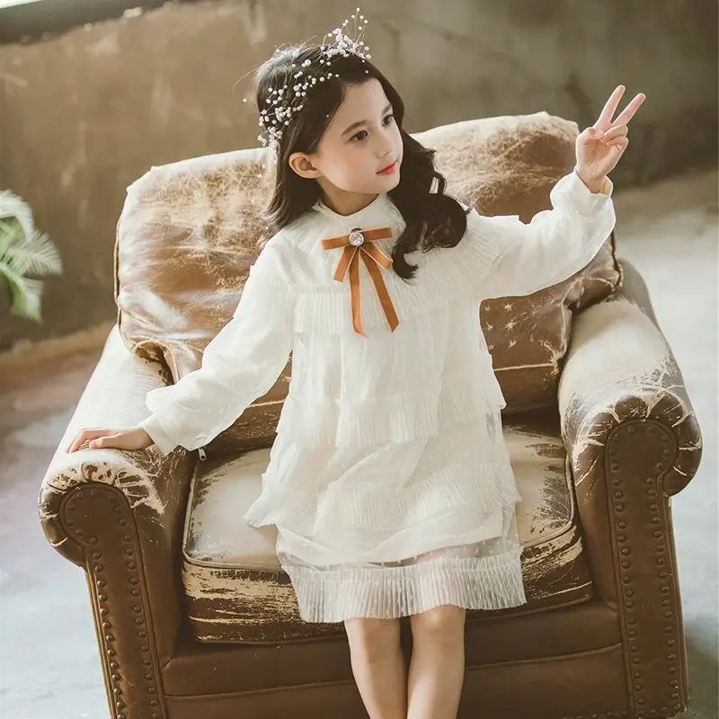 2020 платья для маленьких девочек Сетчатое платье принцессы с длинными рукавами на