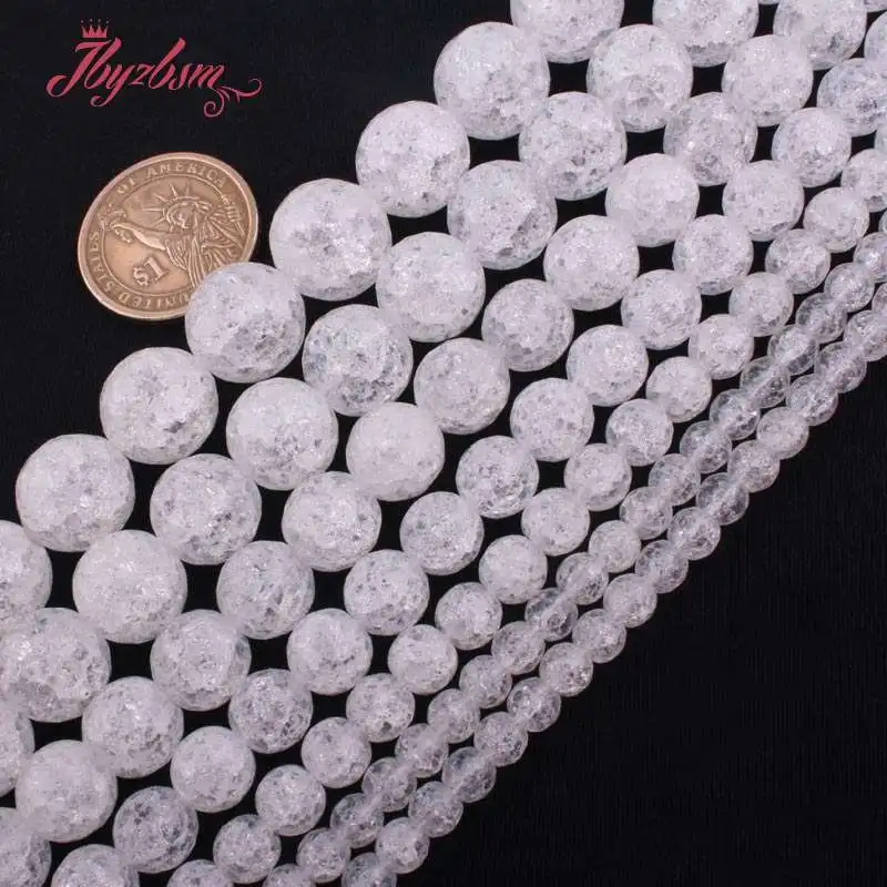 6 8 10 мм Круглые граненые треснутые Белые Каменные кварцевые бусины из