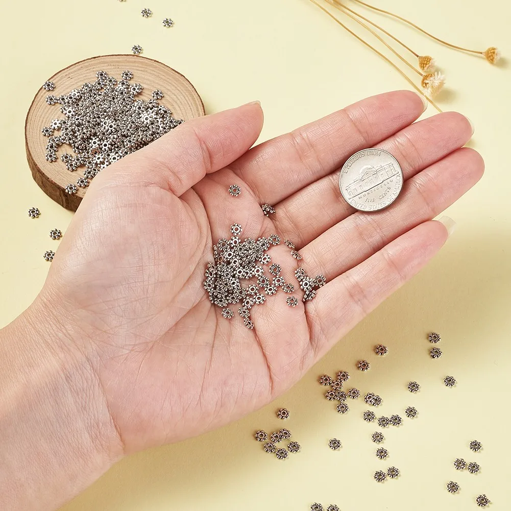 

1000pcs 4mm Tibetan Silver Color Alloy Spacer Beads Flower Charm Loose Beads For Jewelry Making Bracelets Accessories