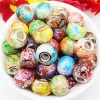 10pcs new large hole murano glass flower art european spacer beads fit pandora bracelet bangle snake chain diy necklaces jewelry