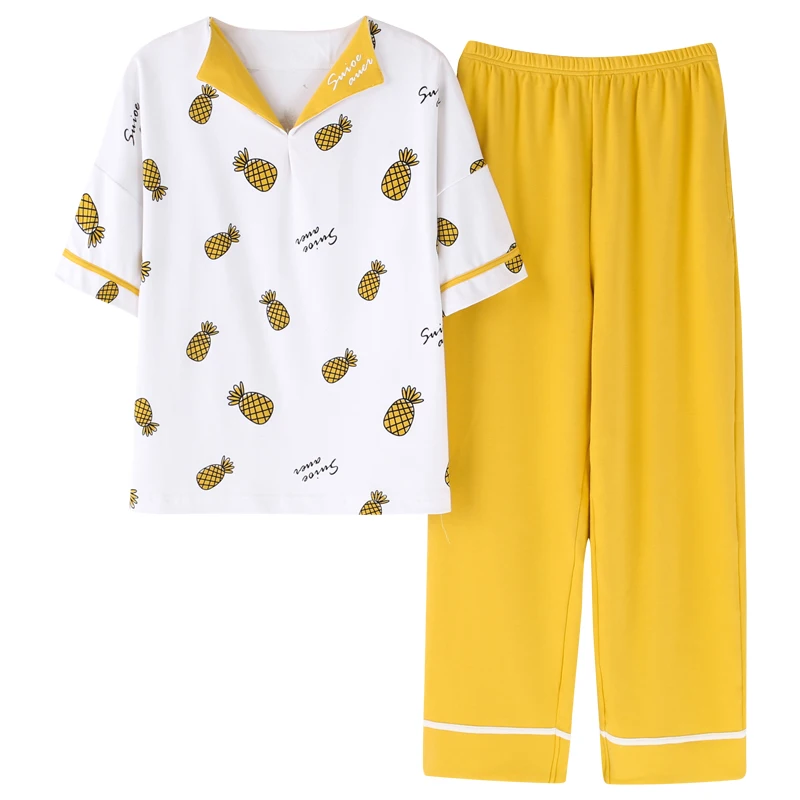 Парные пижамные костюмы для мужчин и женщин с коротким рукавом хлопковая Милая