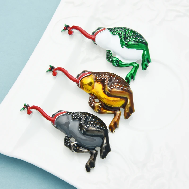 

Wuli&baby Enamel Catch Pets Frog Brooches For Women Men 3-color Enamel Insects Party Casual Brooch Pins Gifts