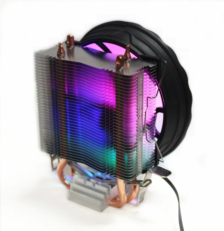 Цветная(RGB) светодиодный Процессор охлаждающий вентилятор 2 тепловым стержнем Heat pipe охладитель 12V 120 мм охлаждающий вентилятор радиатора для Intel LAG 1150 1155 1156 775 1366 для AMD