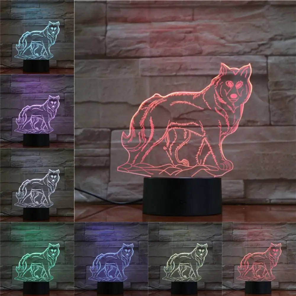 Креативный 3D светильник Wolf с сенсорным пультом дистанционного управления