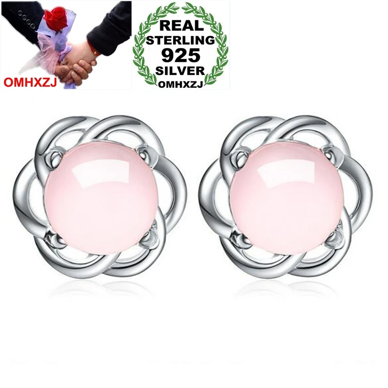 

OMHXZJ Wholesale Sweet Lovely Fashion Woman Lady Party Gift Love Interwoven Rose Quartz 925 Sterling Silver Stud Earrings YS399