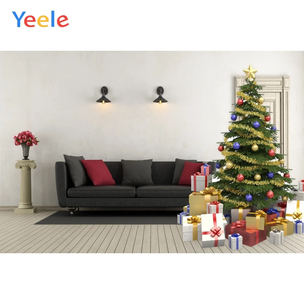 

Christmas Tree Sofa Carpet Gift Wood Floor Home Decoration Backdrop Photography Custom Photographic Background For Photo Studio