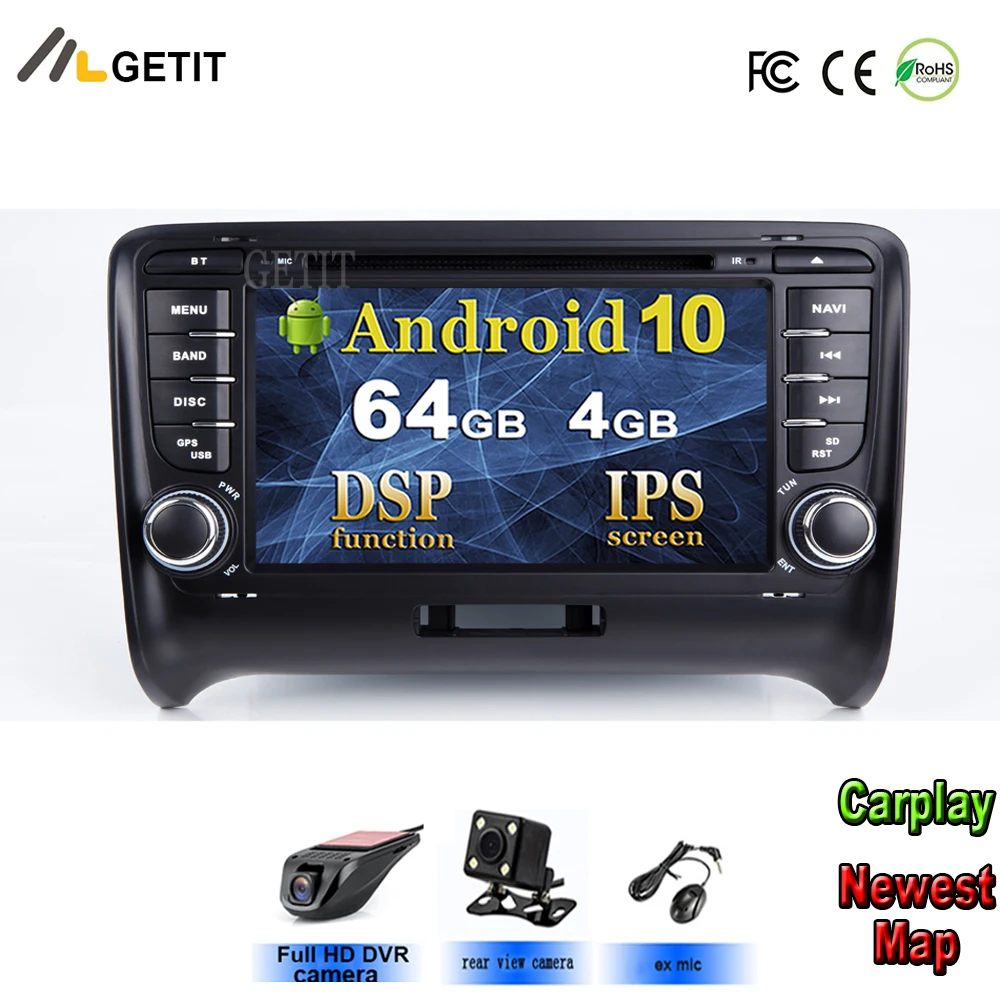 DSP IPS 4G 64G Android 10 2 DIN автомобильный DVD GPS для Audi TT MK2 8J 2006 2007 2008 2009 2010 2011 2012