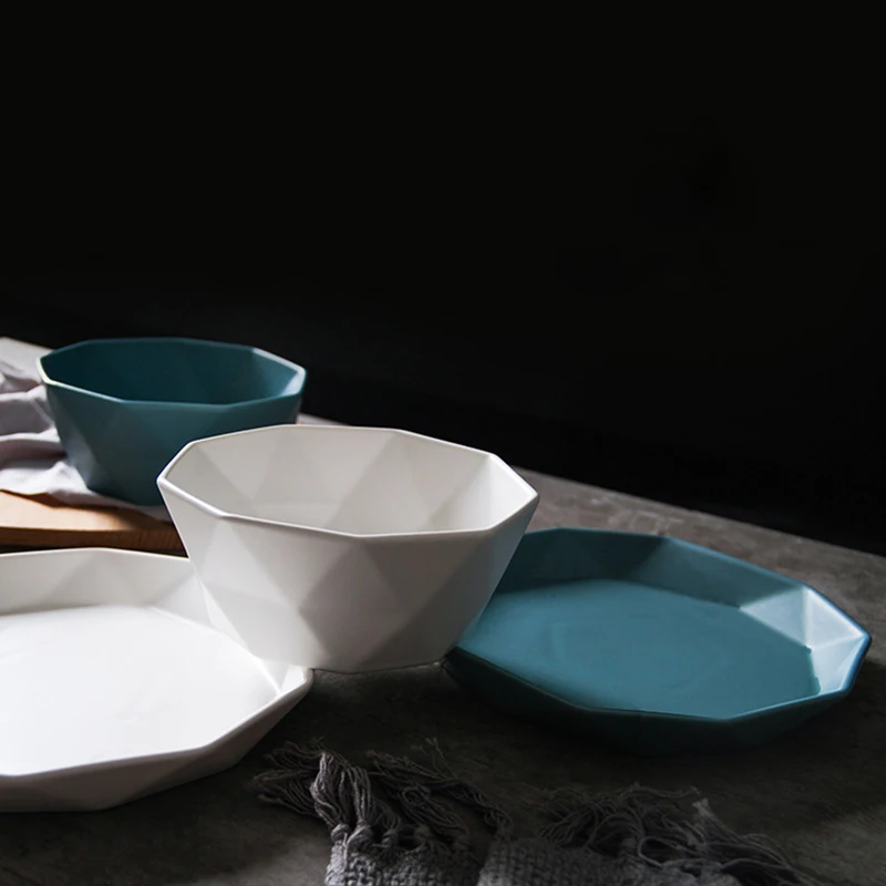 Геометрические керамические тарелки наборы шестиугольных блюд и тарелок